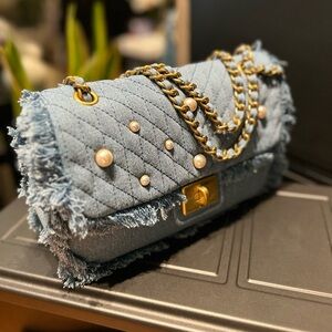 KARL LAGERFELD PARIS Agyness Light Blue Denim Shoulder Bag